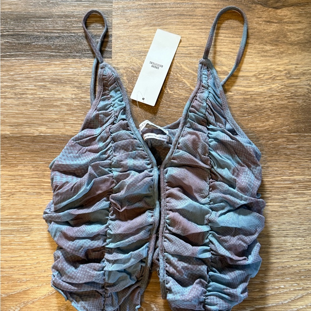 Y2K Blue and Brown Ruched Top